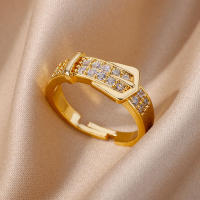 Anillos de cinturón de acero inoxidable para mujer, anillo de dedo con cinturón ajustable de circón, joyería estética geométrica para boda, anillos de regalo - details 3