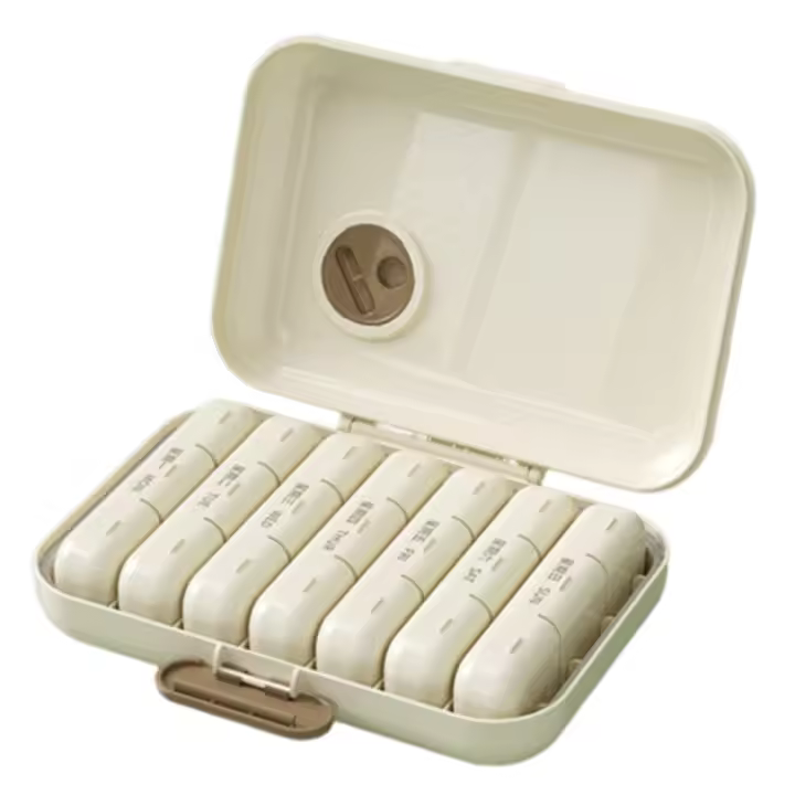 Pastillero a prueba de polvo para 7 días, pastillero semanal impermeable con rejilla 21/28, caja de almacenamiento de medicina desmontable de gran capacidad para exteriores - 1
