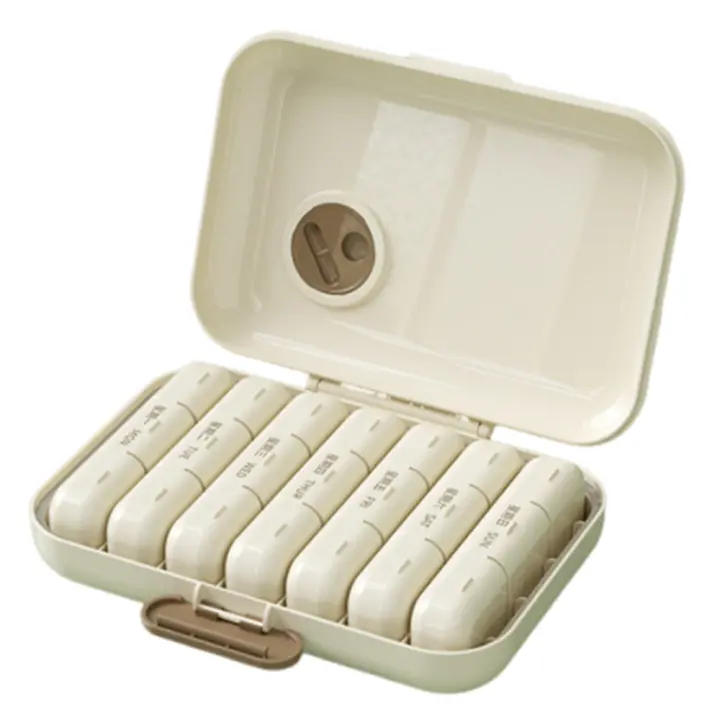 Pastillero a prueba de polvo para 7 días, pastillero semanal impermeable con rejilla 21/28, caja de almacenamiento de medicina desmontable de gran capacidad para exteriores - 1