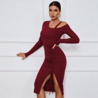 Vestidos de punto para mujer Vestido midi de manga larga con hombros descubiertos y abertura en promoción elegante y elegante - details 3
