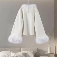 Abrigos elegantes con cuello de plumas para mujer, chaquetas informales lisas con una botonadura, prendas de vestir holgadas y elegantes para otoño - details 1