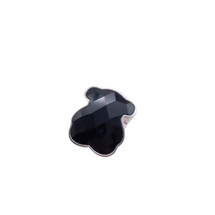 Anillo de oso de cristal de ágata negra de plata pura 925s - 1