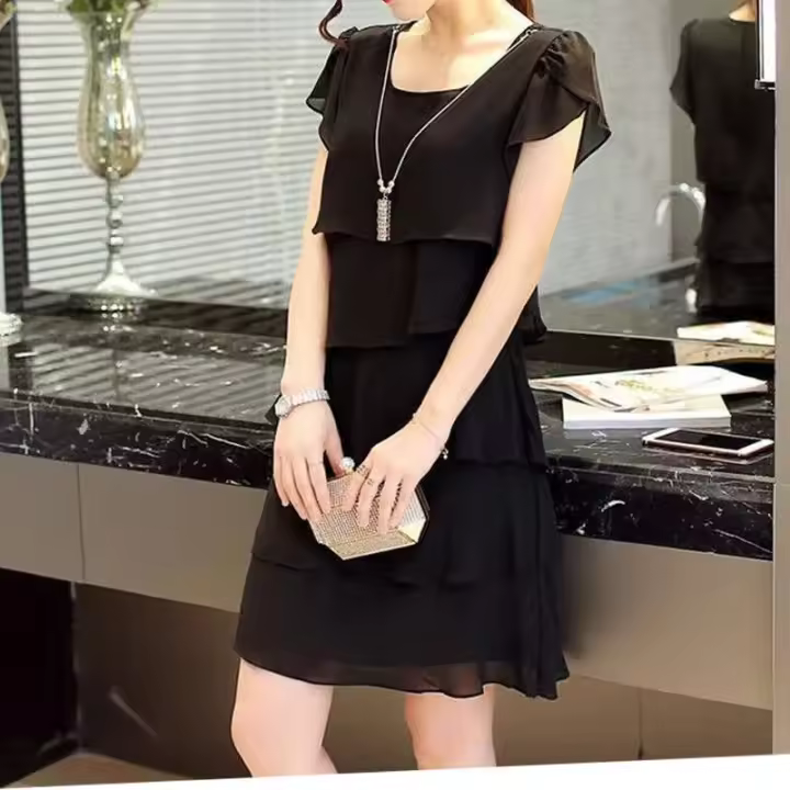 Verano, venta al por menor de gasa de color sólido irregular suelta de manga corta, ropa de mujer elegante y de moda - 1