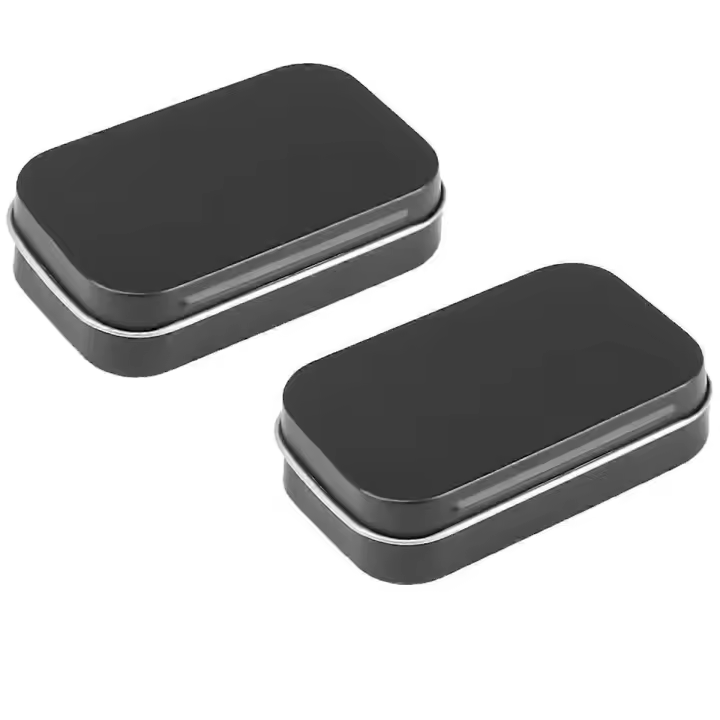 Caja de almacenamiento pequeña con tapa, cajas de lata pequeñas rectangulares, caja de Metal con tapa, caja de lata pequeña para almacenamiento en el hogar, color negro, 2 uds. - 1