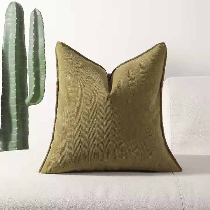 Funda de Almohada de Chenille a Rayas Delgada Diseño de Lujo de Encaje - 1
