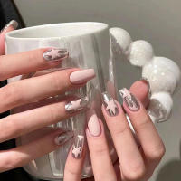 Uñas postizas plateadas y rosas para niñas y mujeres, cobertura total, decoración de uñas, 24 piezas - details 1