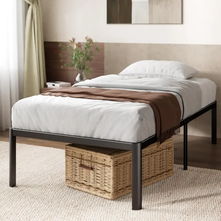 Van Cama 90x190 cm - Altura 41 cm con almacenaje debajo de la cama - Estructura de cama de plataforma de metal - Negro - 1