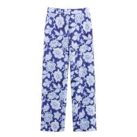Conjunto de tres piezas veraniego chic para mujer 2025, blusa con cuello vuelto estampado, pantalones holgados de moda - details 8