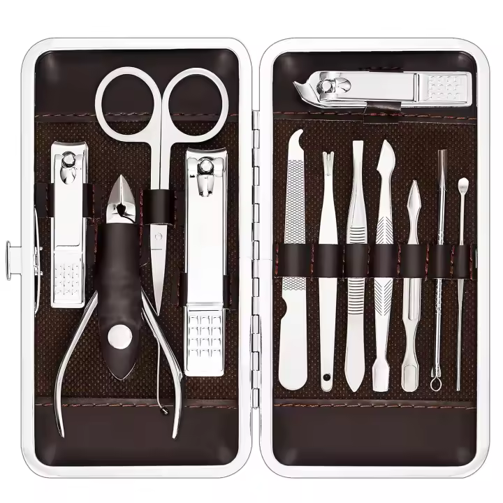 Kit de manicura y pedicura, cortaúñas con estuche de viaje de lujo, juego de 12 cortaúñas, 12 piezas - 1