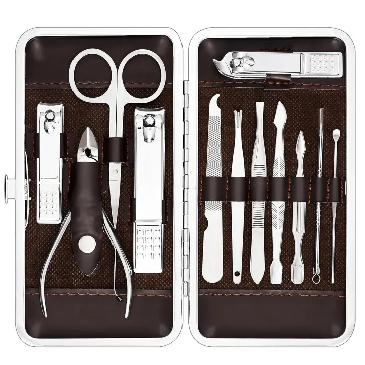 Kit de manicura y pedicura, cortaúñas con estuche de viaje de lujo, juego de 12 cortaúñas, 12 piezas - 1
