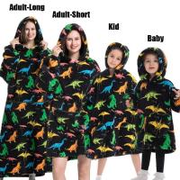 Manta de gran tamaño con capucha para adultos, conjunto de ropa de invierno de lana para la familia, dinosaurio, tiburón, Tigre, gris y rosa - details 11