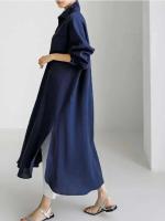 Novedad de verano, camisa de algodón para mujer, cárdigan elegante holgado Irregular, vestido de manga larga a la moda con un solo pecho - details 17