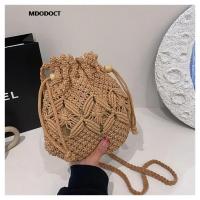 Bolso tipo cubo tipo bandolera tejido de paja para mujer, marca de diseñador de lujo, informal, a la moda, para viajes, playa, 2023 - details 2