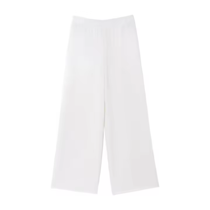 Conjunto Elegante para Mujer OUWU Pantalones de Pierna Ancha con Cintura Elástica y Cremallera + Camisa de Manga Corta con Espalda Descubierta - 1