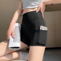 Pantalones cortos de Yoga, mallas para mujer, medio pantalones cortos de ciclismo con bolsillo, pantalones cortos deportivos de cintura alta para motorista, pantalones cortos de gimnasio para mujer, pantalones de Fitness con realce de cadera - details 5