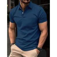 Polo de manga corta para hombre, camisa informal de Color sólido con botones - details 5