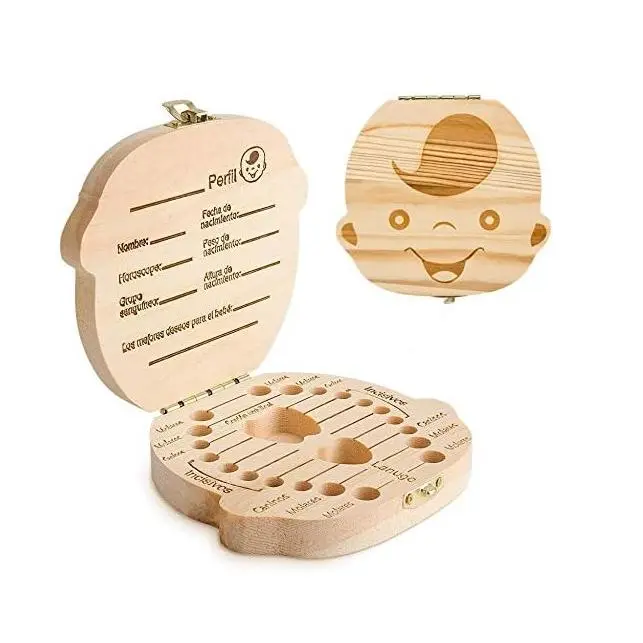 PREMIER MARK- Caja De Dientes, Caja Para Dientes En Español De Leche, Caja De Madera Para Guardar Dientes - 1