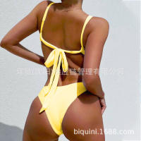 2025 nuevo bikini sexy de color sólido con cordones de una pieza con traje de baño negro ahuecado sin espalda para mujer - details 19