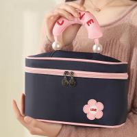 Bolsa de maquillaje de alta belleza para mujer, bolsa de lavado con doble cremallera de gran capacidad, bolsa de cosméticos de mano con perlas a prueba de polvo, bolsa de aseo - details 4
