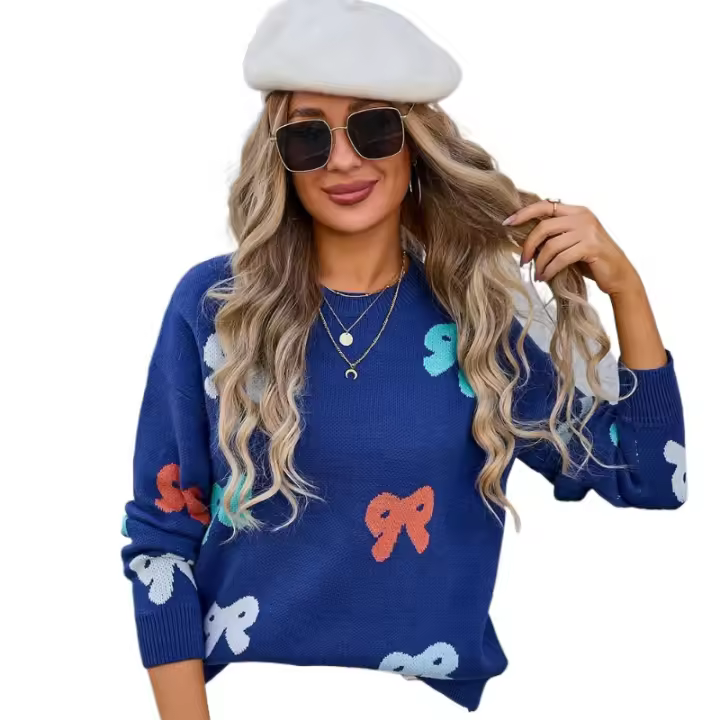 Suéter corto de punto para mujer, jersey de cuello redondo Kawaii, ropa informal ligera, tendencia de ventas - 1