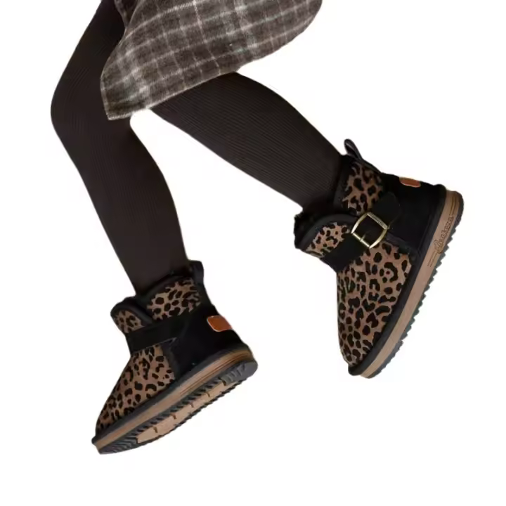 Botas de nieve cortas con estampado de leopardo, zapatos de algodón grandes, engrosados de lana, para niños, nieve, algodón. - 1