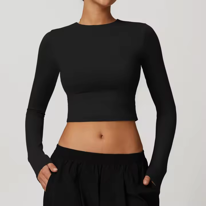 Ropa de Yoga de manga larga de afilado de secado rápido, ajustada, deportiva, ajustada, manga larga, ropa exterior, correr, Fitness, gimnasio, Tops femeninos - 1