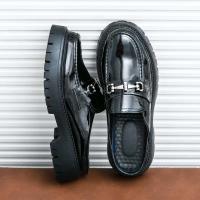 Nuevas zapatillas deslizantes de plataforma con brillo medio negro para hombre de moda, zapatos de diseñador informales, sandalias - details 7