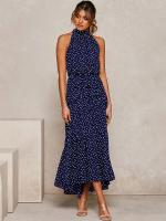 Vestido largo de mujer europea y americana 2025, nuevo vestido con cordones, estampado de lunares y cuello. - details 20