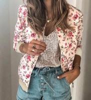 Chaqueta bomber elegante con estampado floral de primavera y otoño - details 9