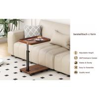 Mesa auxiliar de madera, mesa auxiliar pequeña, mesa auxiliar en forma de C con ruedas