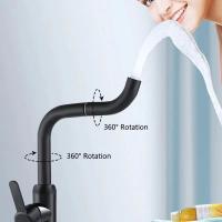 Grifo de fregadero de baño negro mate con caño giratorio de 360 °, mango único, orificio extendido con drenaje emergente de Metal - details 2