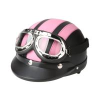 Casco de media piel con cara abierta para motocicleta, gafas UV con visera, estilo Retro Vintage, 54-60cm - details 2