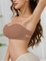 Sujetador sin costuras café para mujer, cierre lateral sexy, espalda cruzada forrada, sujetador suave, almohadillas cómodas, tirantes ajustables, ropa interior elástica tipo tubo - details 3