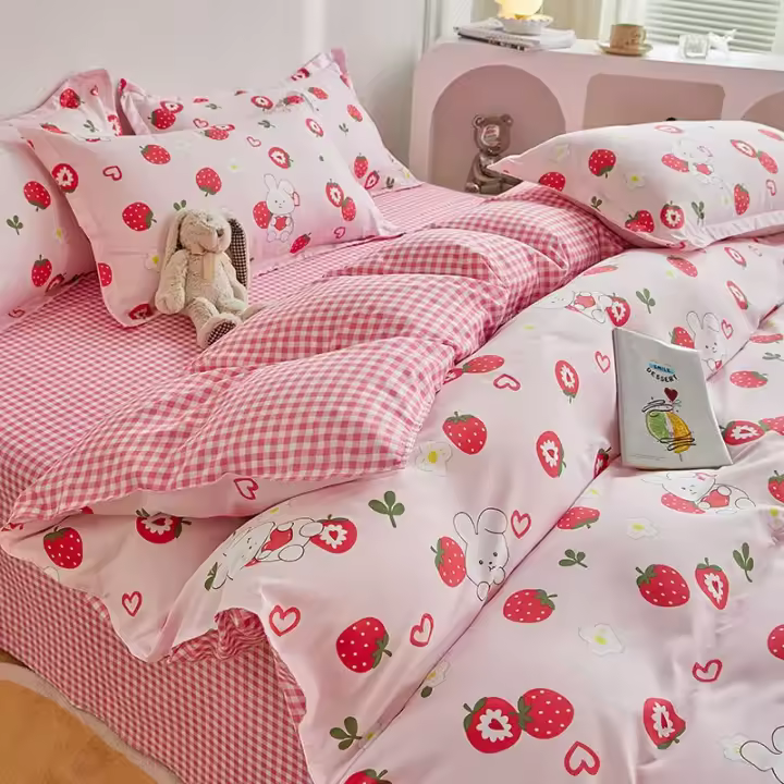 Juego de Ropa de Cama para Niños con Estampado de Dibujos Animados Súper Lindo Funda de Edredón Sábana Plana Funda de Almohada Suave Textil para Dormitorio - 1