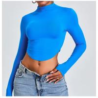 Top de entrenamiento de manga larga para mujer, diseño con orificio para el pulgar, Top de cuello alto con corte deportivo ajustado - details 10