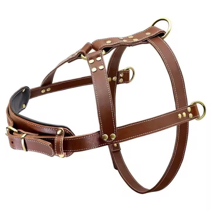 Arnés cuero suave perro, accesorio ustable para entrenamiento de caminar, Pitbull, Alaskan, mediano y grande, color marrón - 1