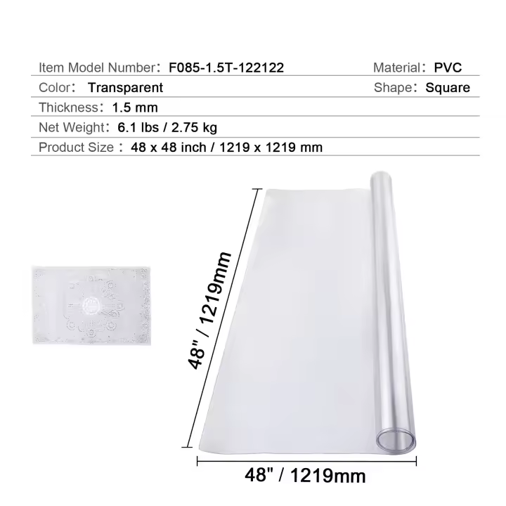 SucceBuy Funda de plástico para mesa, protector de mesa transparente, tapete de escritorio cuadrado de PVC, impermeable y fácil de limpiar para oficina, comedor, mesita de noche - 1