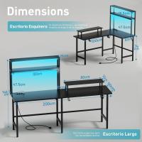 Gaming LED 150 x 100 cm, Escritorio Gaming en L con Enchufes y Puertos USB, Escritorio Esquinero con Estanteria - details 2