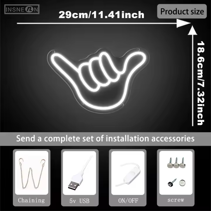 Shaka-señal de neón con gesto de mano, decoración artística alimentada por USB LED para el hogar, oficina, Hotel, Bar, cafetería, boda, fiesta de cumpleaños, No requiere batería - 1