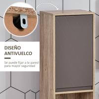 Armario alto para baño, columna de baño con 2 puertas y 2 estantes abiertos, mueble auxiliar de almacenamiento para salón/recepción, 30x24x170 cm, roble y gris. - details 6