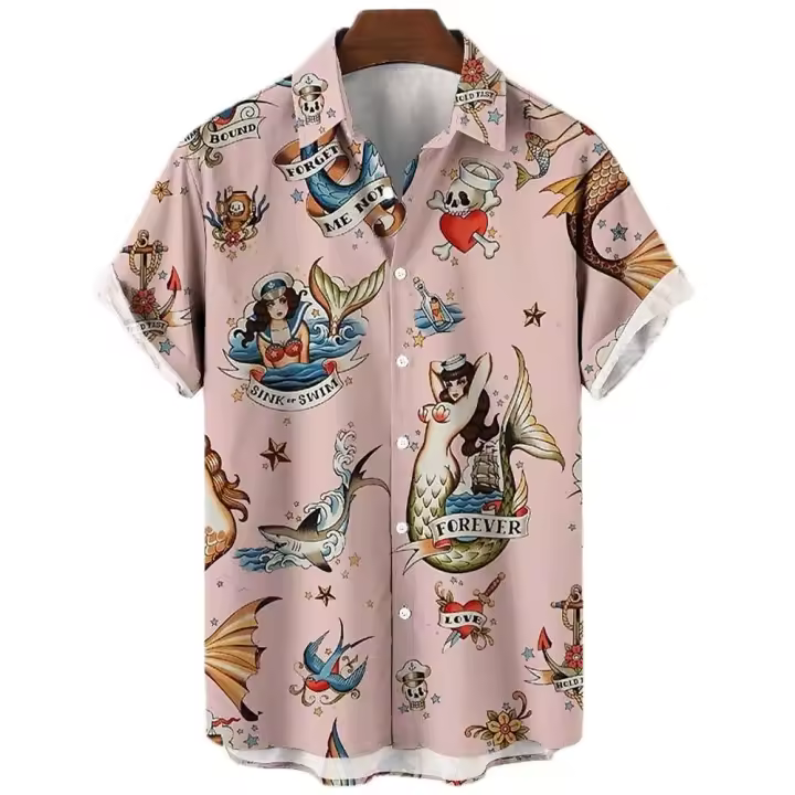 Camisa hawaiana vintage para hombre con estampado gráfico, moda de exterior, solapa, manga corta, estilo casual de calle, ropa holgada. - 1