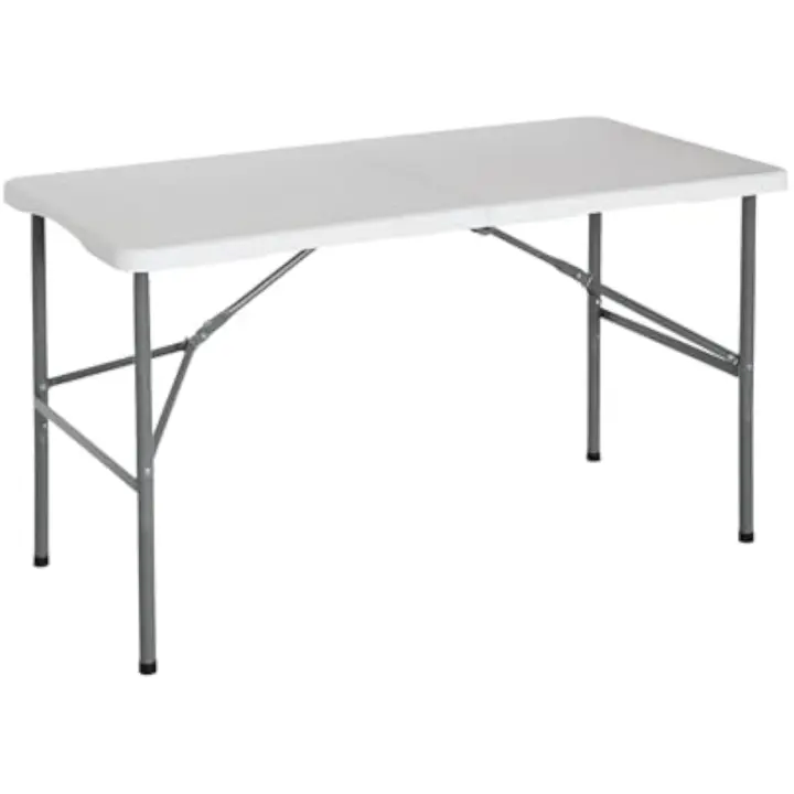 Mesa Plegable Portátil para Camping 122cm, Resina, Uso Interior y Exterior, Jardín, Terraza, Eventos y Celebraciones, Catering, Diseño Maleta, Asa de Transporte, Ligera, Blanco - 1