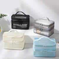 Bolso De Viaje Organizador De Maquillaje 2 Capas Transparente Plegable Con Malla Y Cierre De Cremallera Gran Capacidad Para Kit De Limpieza 2024 - details 0