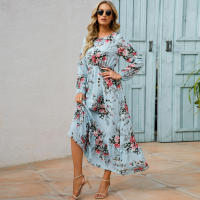 2024 mujeres Maxi vestido Casual de manga larga de cintura alta playa Mujer vestidos de gasa vestidos florales Mujer nuevo - details 6