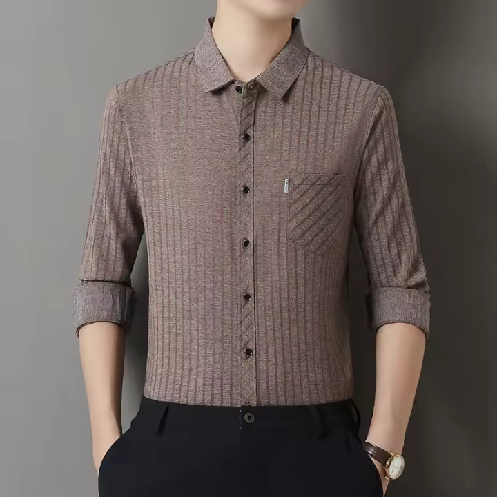 Camisa de Seda de Morera de Manga Larga Versátil, Comodable, Sin Hierro para Hombres - 1