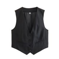 OUWU- Chaleco sin mangas para mujer, chalecos elegantes con cuello en V y una sola botonadura, blusas blancas elegantes - details 10