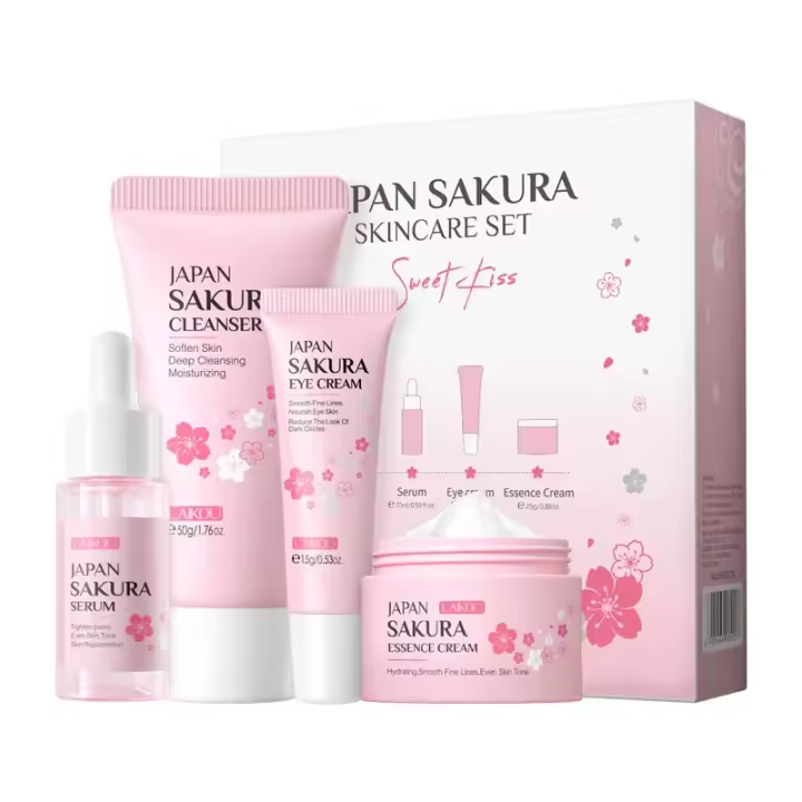 LAIKOU Sakura-Juego de cuidado de la piel, limpiador Facial, crema Facial, esencia, crema para ojos, producto para el cuidado de la piel, Kit de 4 Uds. - 1