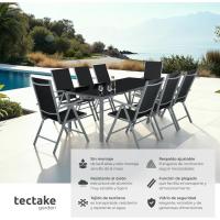 Conjunto Muebles Jardín Exterior 9 Piezas, Estructura de Aluminio, Mesa y Sillas Terraza Impermeables, Resistentes a Intemperie, Sillas Plegables y Reclinables, Tela Transpirable - Plata - details 1