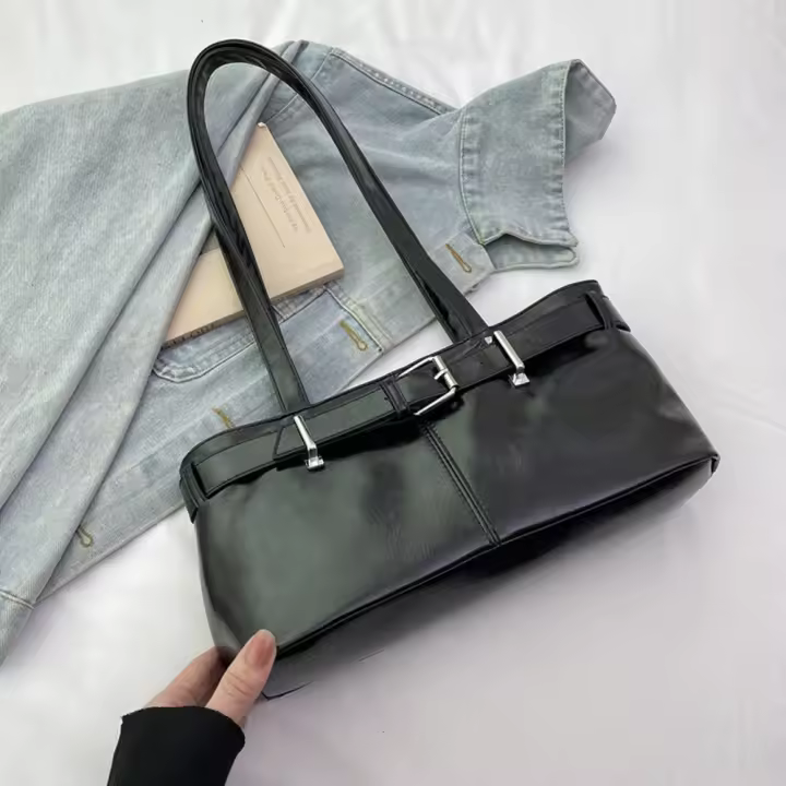 Bolso de hombro portátil con hebilla francesa para mujer, bolso de cuero Y2k de Color sólido para ir al trabajo, bolso de mano para axila - 1