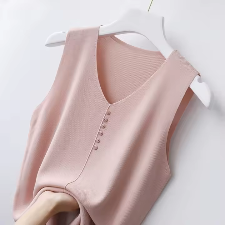 Top de Tanque de Seda de Hielo Grande Cuello en V Suelto, Manga Sin Cinturón, Top Casual para Mujeres Hecho en China, Tallas S-6XL - 1
